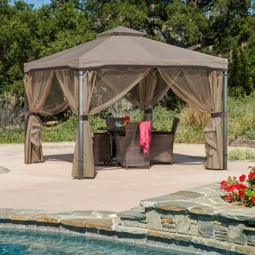 Sunset Outdoor Gazebo with Netting, Nutmeg