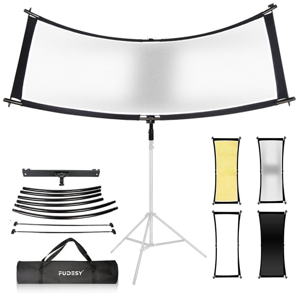 FUDESY Reflector/difusor de luz tipo almeja Reflector de iluminación de fotografía curvo de 67 "x 24" para fotografía y video en estudio con reflectores negro/plateado/blanco/dorado Bolsa de transport