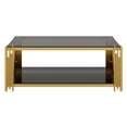 thumbnail image 6 of GZXS 47.5" Black Tempered Glass Coffee Table, 2-Tier Storage Center Table with Asymmetrical Gold Geometric Base and Lower Display Shelf, Modern Artistic Statement Piece for Living Room, 6 of 9