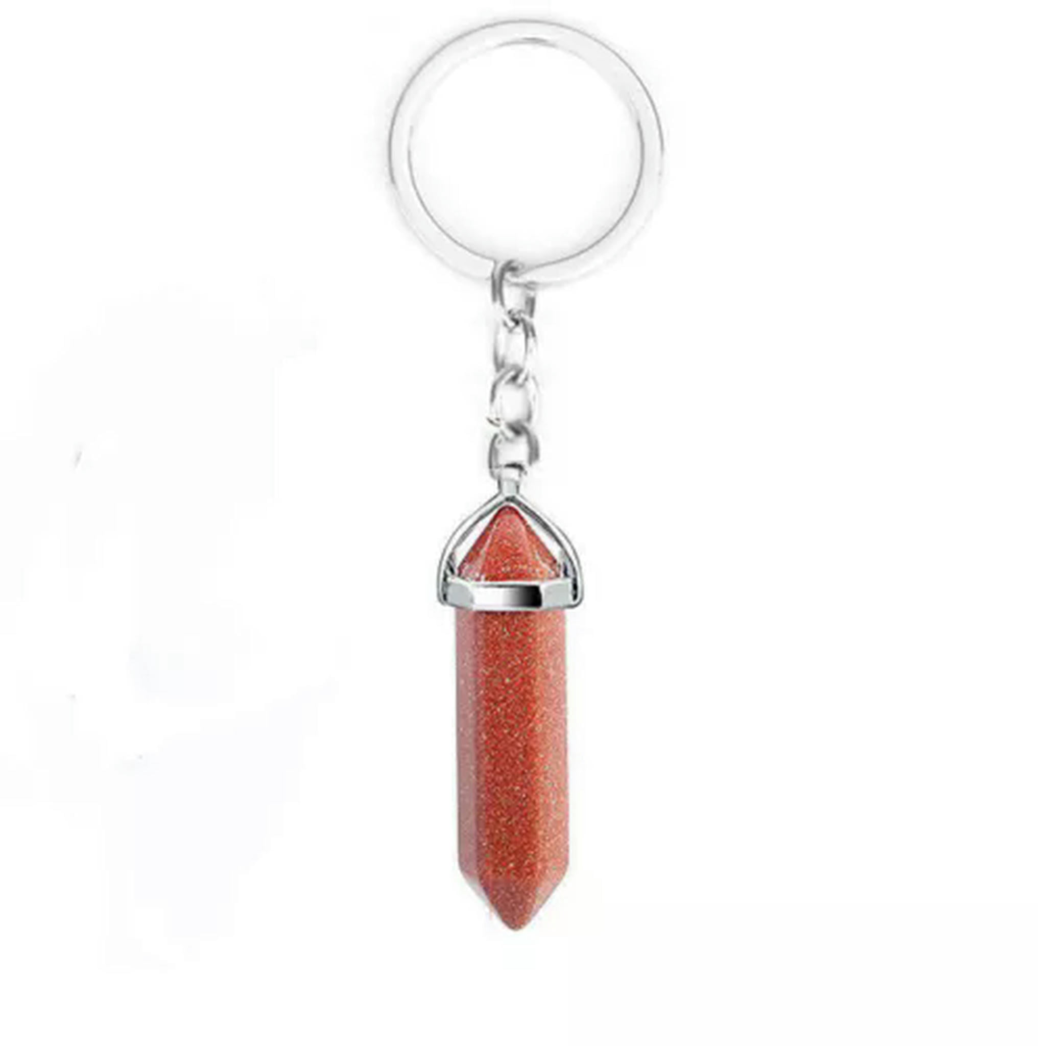 HOOUN 20PCS Hexagonal Pointed Stone Gem Crystal Keychain Key Ring Natural Healing-Cherry Quartz