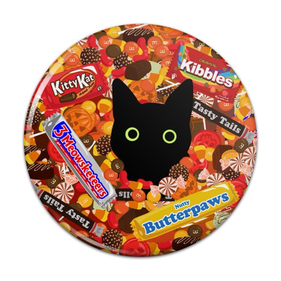 Halloween Black Cat Hiding in Candy  Pinback Button Pin