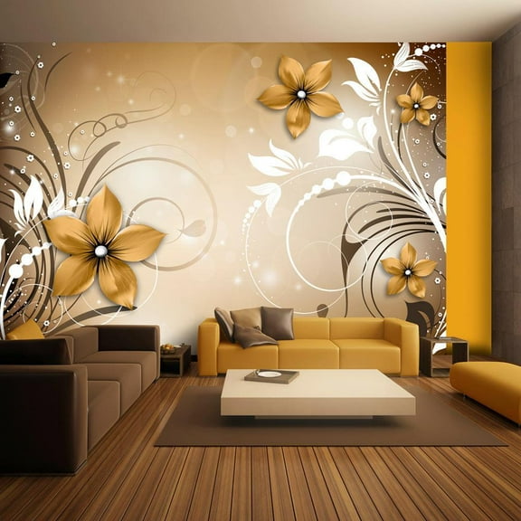 Tiptophomedecor Peel and Stick Floral Wallpaper Wall Mural - Brown Rhapsody - Removable Wall Decals