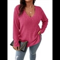 thumbnail image 1 of Suéter Informal de Punto con Cuello en V y Larga para Mujer, Talla Grande Rosa Roja 4XL, 1 of 8