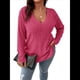 thumbnail image 1 of Suéter Informal de Punto con Cuello en V y Larga para Mujer, Talla Grande Rosa Roja XXL, 1 of 8