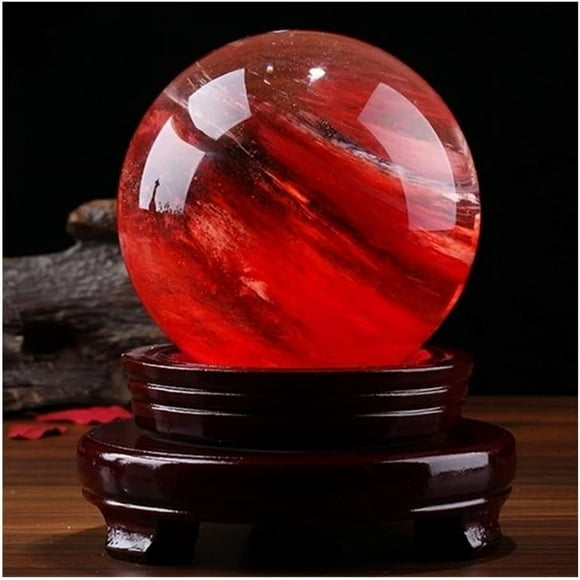 DIYCAM 80mm Rare Beautiful Natural Red Citrine Calcite Quartz Crystal Sphere Ball Healing Gemstone with Base Aura Crystal Repair