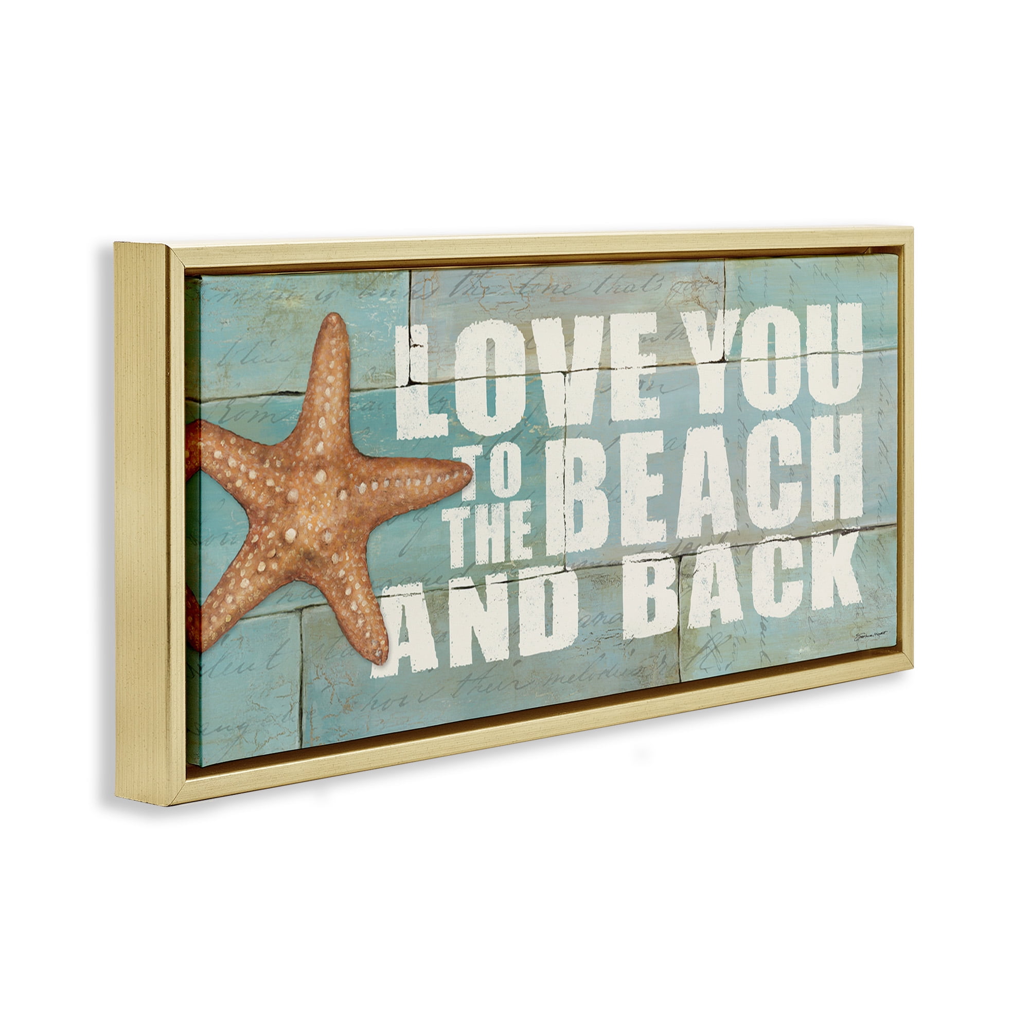 Stupell Industries Beach & Back on Bricks Animals & Insects Painting Gold Floater Framed Canvas Art Print Wall Art, 31 x 14