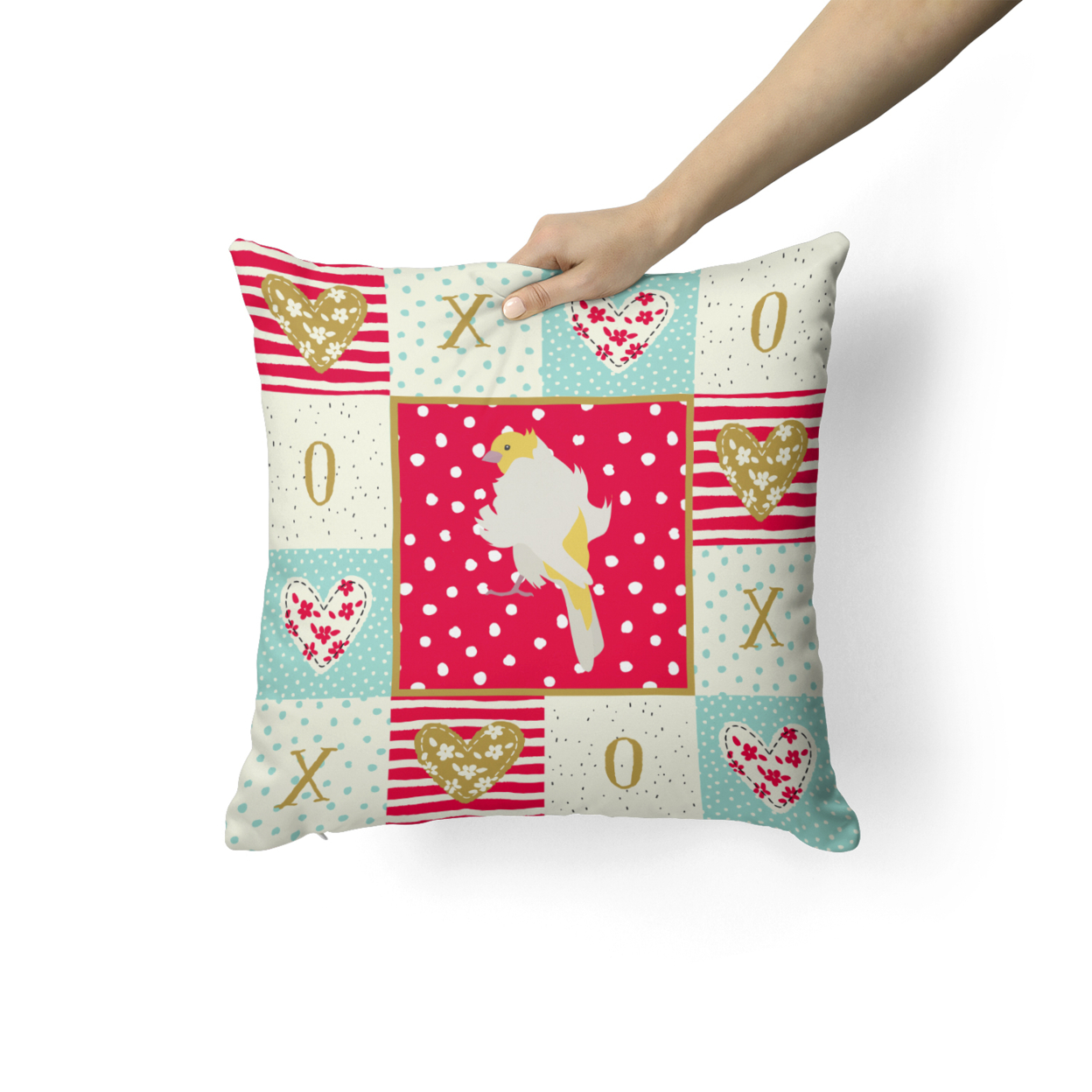 Carolines Treasures CK5507PW1414 Parisian Trumpeter Canary Love Fabric Decorative Pillow  14Hx14W multicolor