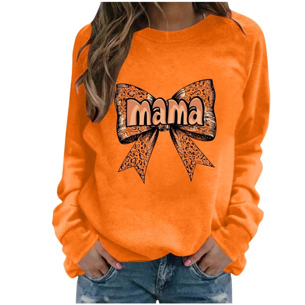 Xuyuer Women's Printed Long Sleeve Round Neck Casual Hoodless Sweatshirt, Comfortable Pullover Top for Mother's Day Gifts, Family Events and Relaxed Everyday Wear