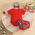 thumbnail image 4 of KPOPLK Newborn Baby Girls Dress Romper Bodysuit Wrap Skirt and Headband 3 Piece Outfit Set Solid Color Summer Clothes(12-18 Months,Red), 4 of 8