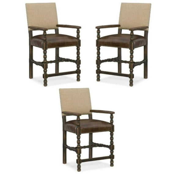 Home Square 25" Fabric and Leather Counter Stool in Anthracite Black - Set of 3
