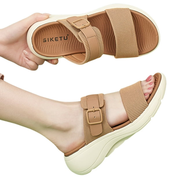 Zapatos Planos Casuales Sandalias Con Punta Abierta Cuña Cómodas para La Playa Junto A Piscina