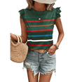 thumbnail image 3 of Camiseta de Verano con Cuello Redondo, Estampado de Rayas y Volantes de Encaje y Mangas para Mujer Verde Oscuro L, 3 of 7