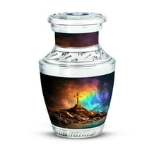 Yatskia Cross with Rainbow Mini Memorial Keepsake Urns for Human Ashes Adult Male and Female, Small Funeral Burial Urn for Ashes Adult Dad, (Tasty Pack of 1, 3 Inch)