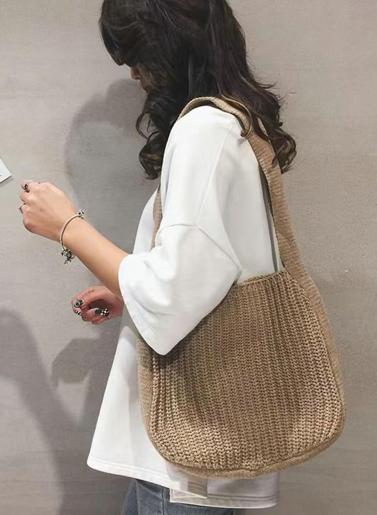 Kukuzhu Women's Hobo Bag Crocheted Shoulder Bag Large Knitted Handbags Tote Aesthetic Purse Top Handle Bag