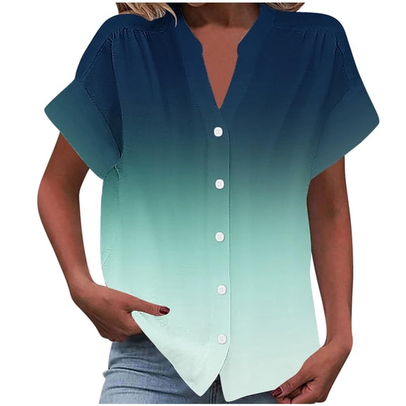 HomeGardon Womens T Shirts Tops for Women Fashion Women's Short Sleeved Solid Color Spring/summer Button Up Shirt Top,S-XXL