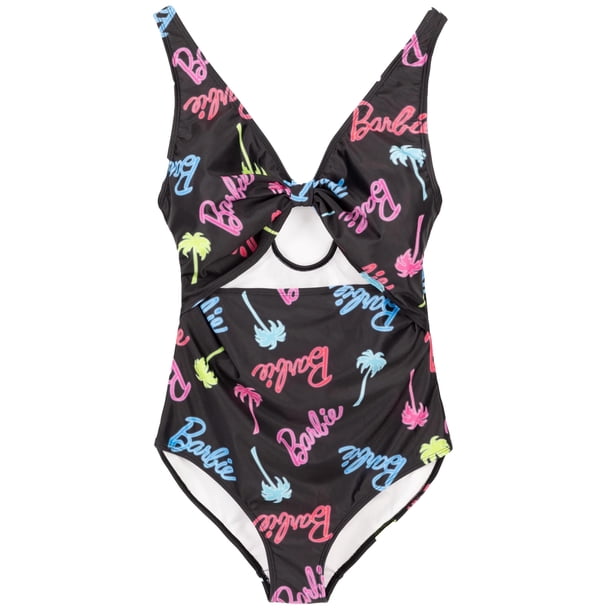 Barbie - Bañador Entero de Una Pieza Palmera de Playa para Mujer (Negro)