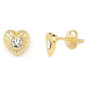 18k Yellow Gold Filled 8mm Heart Frame CZ Stud Earrings, with Pushback, Womens, Girls