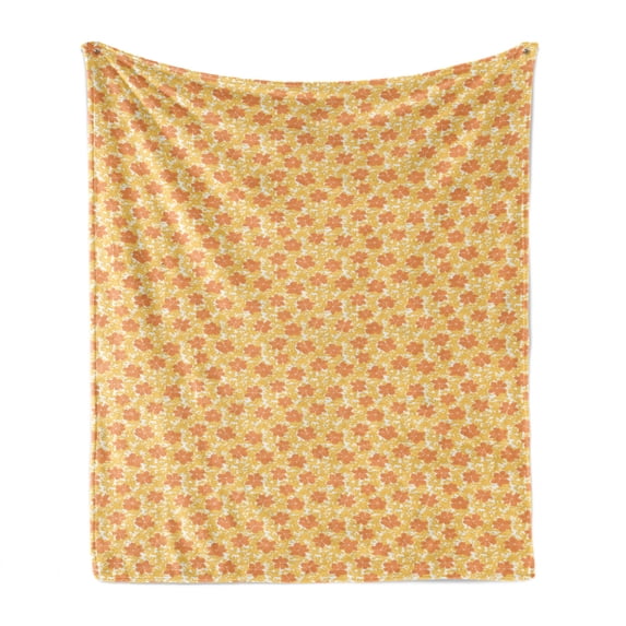 Spring Soft Flannel Fleece Blanket, Flower Petals Blossoming Bouquets Corsage Retro Pastel Flourish Motif, Cozy Plush for Indoor and Outdoor Use, 60" x 80", Dark Peach Earth Yellow, by Ambesonne