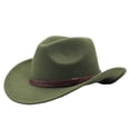 thumbnail image 3 of OOOUM Boys Western Cowboy Hat Carved Leather Band Wide Brim Sun Fedora Hat Lightweight Vintage Casual Panama Hat Army Green, 3 of 4