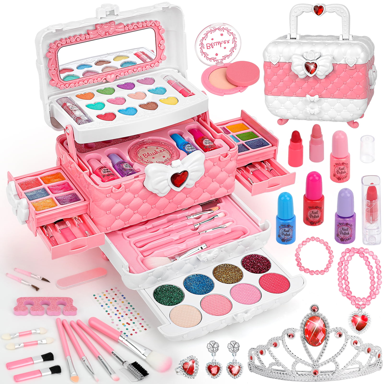 Kids Makeup Kit for Girls, Washable Girls Makeup Kit with Cosmetic Case,  Real Kids Girls Makeup Pretend Play Makeup Set Toy Makeup Kids Little Girls  Birthday Gift 3 4 5 6 7