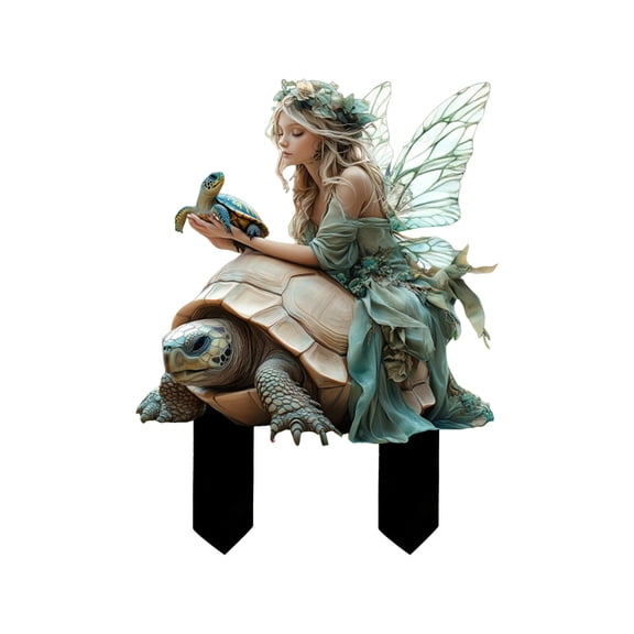 Fairy Garden Stake Decoration 2D Statue Acrylic Decoration Fairy Garden Accessories for Outdoor Garden (Fairy and Turtle) 1pc