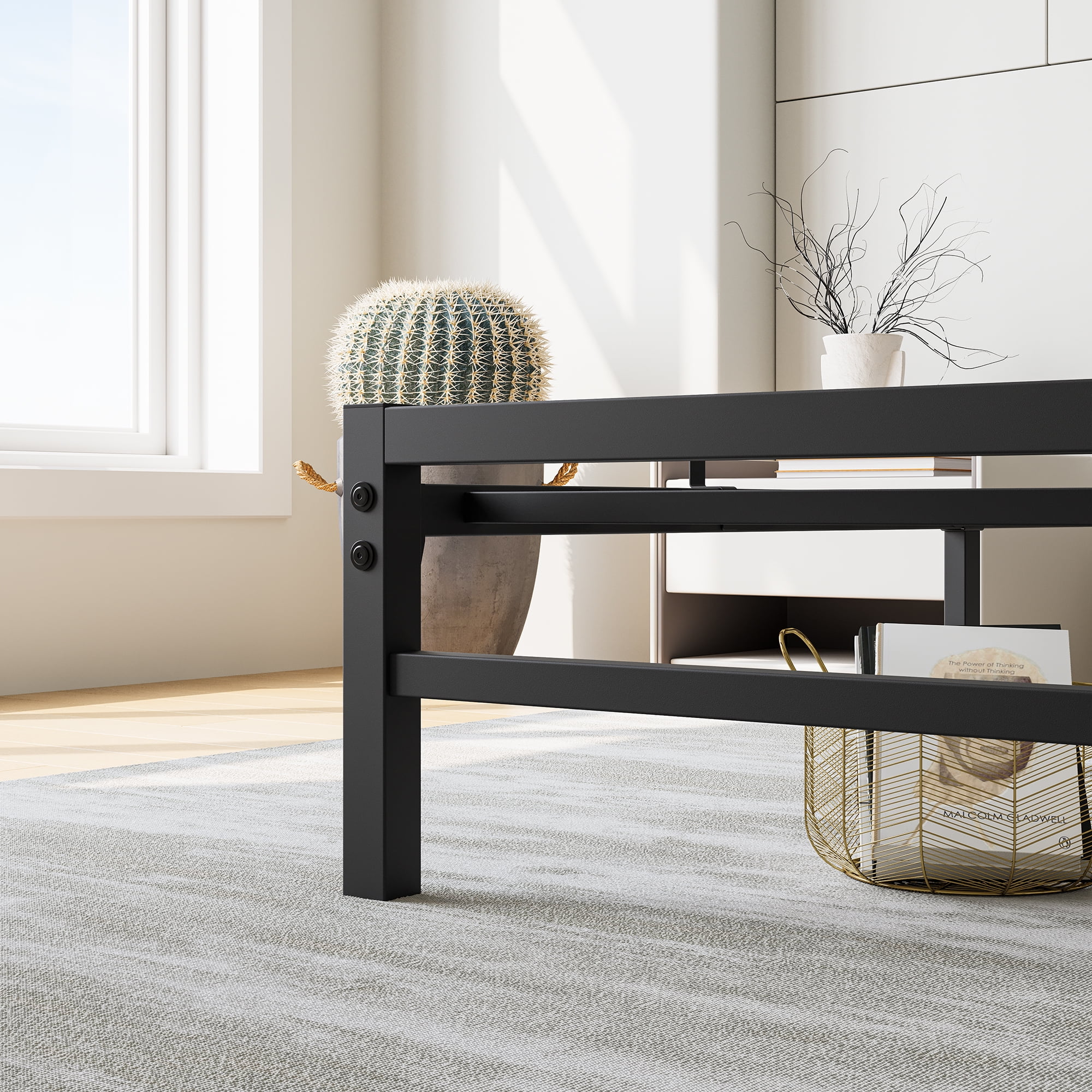 MAYEERTY Full Size Platform Bed Frame with Rustic Vintage Wood Headboard, Strong Metal Slats Support Mattress Foundation, Black