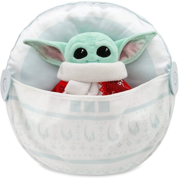 Star Wars Grogu Holiday Plush in Hover Pram – The Mandalorian – 13 Inches