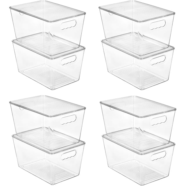 8 Contenedores organizadores de despensa de plástico transparente con Tapa, Contenedores de Plástico con Asa para Organizar y Almacenar en la Despensa, para Cocina, el Frigorífico, Baño