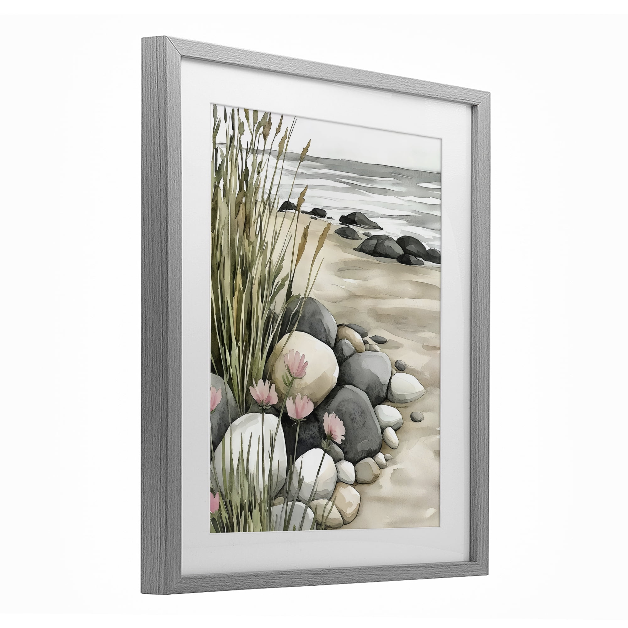 Stupell Industries Coastal Calm Pebbles Gray Framed Print Under Glass, design by Riley B