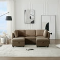 thumbnail image 2 of 5 Seat Modular Sectional Sofa with Adjustable Arms and Backs, Wood Frame Convertible Lounge Sofa with Storage Space, U-Shape Sofa Sleeper Upholstered Furniture with Ottoman for Living Room, Brown, 2 of 7