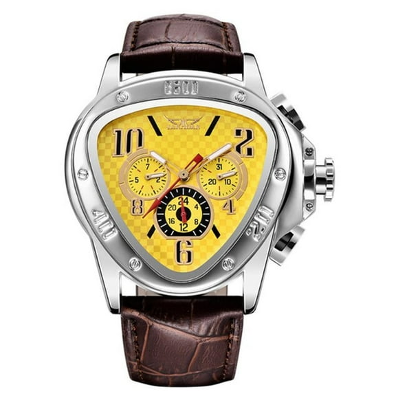 HYwys Triangle Design Genuine Leather Strap Mens Watches Automatic Wrist   Watch Men Luminous Waterproof with Gift Box