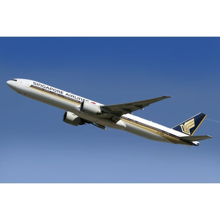 A Boeing 777 of Singapore Airlines in flight over Italy Canvas Art - Luca NicolottiStocktrek Images (35 x 23)