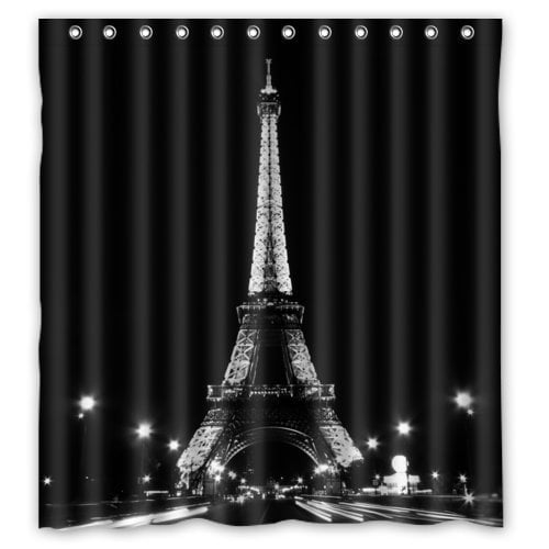 HelloDecor Eiffel Tower Black And White Shower Curtain Polyester Fabric