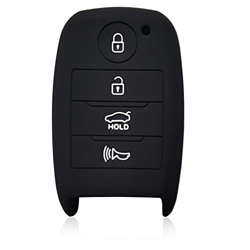 Dobrev 4 Buttons Silicone Case Protector Key Fob Cover Smart Car Remote Holder for KIA Optima Forte Sorento Rio (Black)