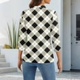 thumbnail image 5 of Garbnen Womens Polo Shirts 3/4 Sleeve Plaid Lapel V Neck T Shirts for Women Dressy Fitted Color Block Womans Blouse with Front Pocket, 5 of 5