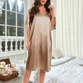 thumbnail image 2 of BRGZLK Women's Satin Nightshirt Sleepshirt Silk 3/4 Sleeve Nightgown Boyfriend Notch Collar Sleepwear NightRobe Khaki Free Size, 2 of 4