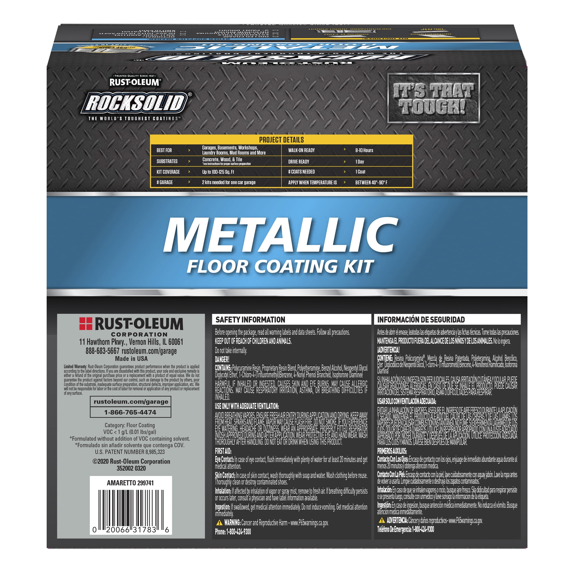 2 Pack, Amaretto, Rust-Oleum RockSolid Metallic Floor Coating Kit-299741, High Gloss, 80 oz Kit