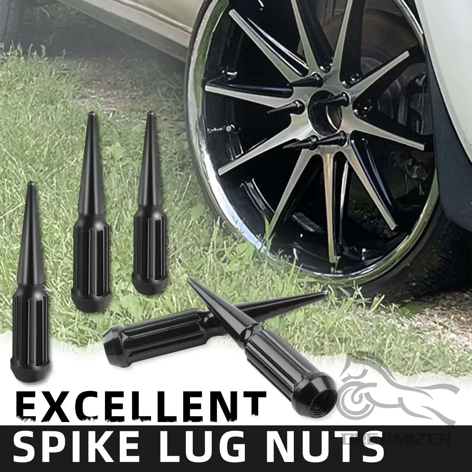 M14x1.5 Spike Lug Nuts for Chevy Silverado 1500, 24PCS Black 14x1.5 Wheel Lug Nuts for Ford F150 GMC Sierra 1500, 14mm x 1.5 Bulge Acorn Lug Nut with 1 Socket Key for Aftermarket Wheel