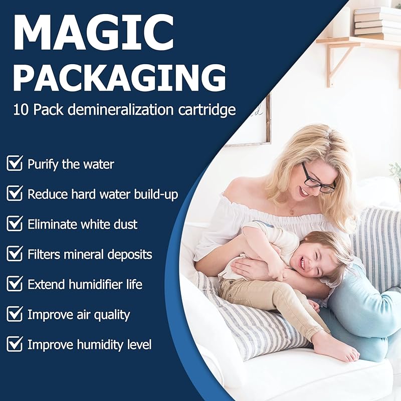 Demineralization Cartridge Compatible with HoMedics Ultrasonic Humidifiers, Prevents Hard Water Build-Up, Filters Mineral Deposits, Purifies Water, Compared to UHE-HDC4, 10 Pack