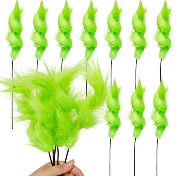 10Pcs 14.94Inch Lime Green Furry Christmas Tree Picks Topper Glitter Curly Berry Ornaments Lime Fake Christmas Decorations Candy Picks for Tree Wreath Crafts Vase Filler Home