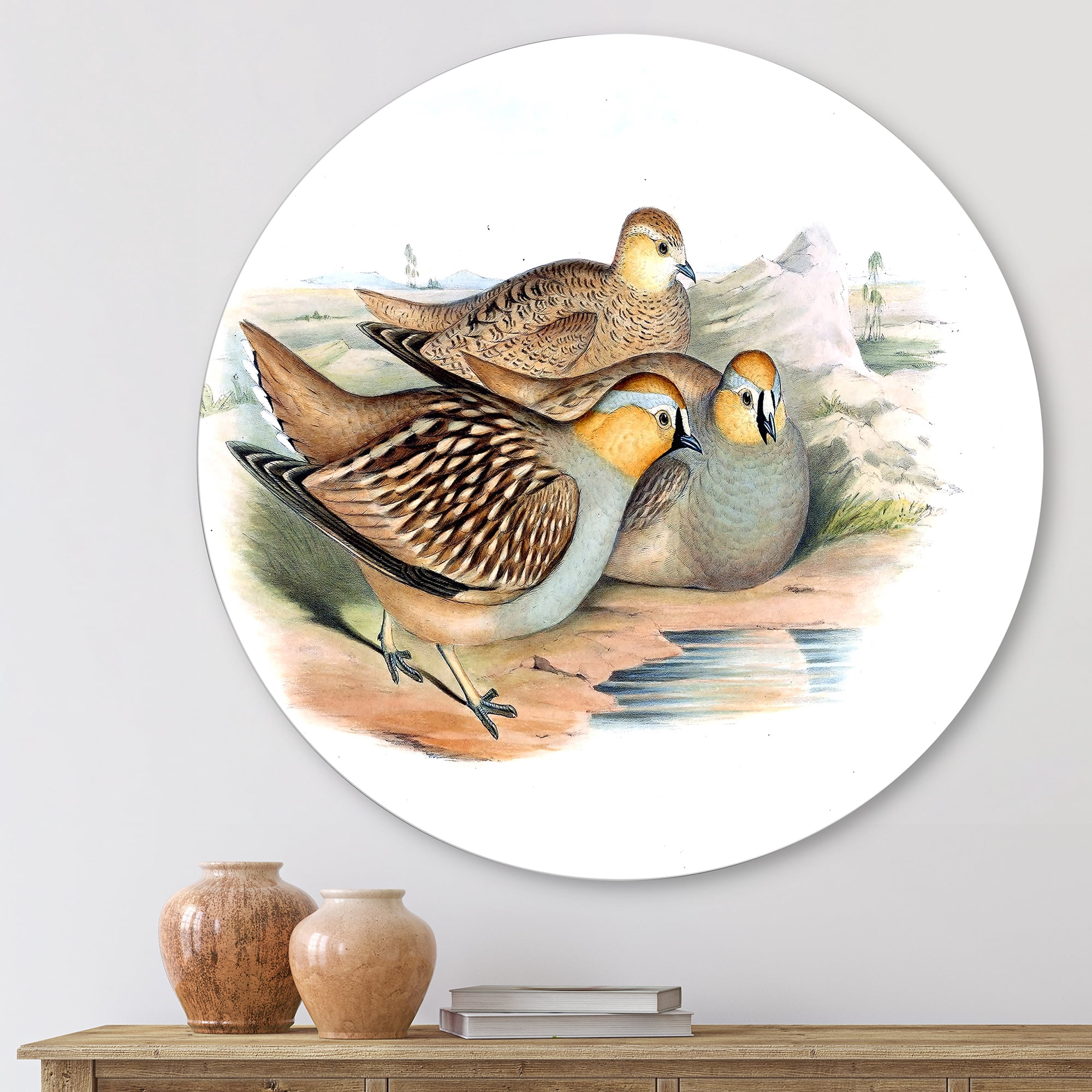 Designart 'Ancient Birds In The Wild III' Traditional Circle Metal Wall Art 23x23 - Disc of 23