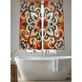 thumbnail image 6 of Burnt Orange Green Semi Sheer Curtains 63 Inch Length 2 Panels Set, Vintage Abstract Flowers Sheer Kitchen Curtain Privacy Voile Window Curtain for Living Room Bedroom Rod Pocket Drapes, 6 of 7