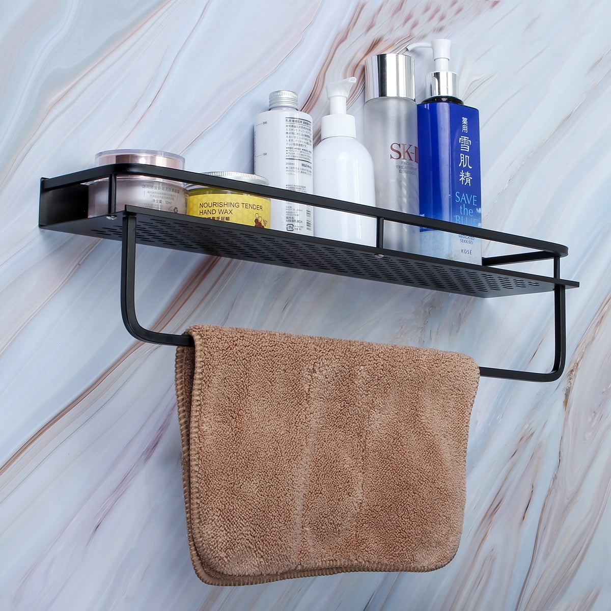 1pc Aluminum Alloy No-Drilling Bathroom Storage Shelf Organizer