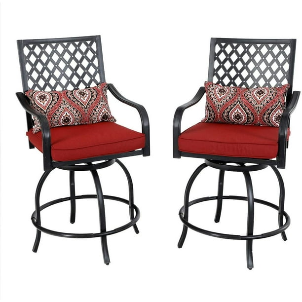 Phi Villa Patio Swivel Bar Stools With Seat Cushion Outdoor Extra Wide Height Armrest Chairs Back Set Of 2 24 Red Com Phi Villa Patio Swivel Bar Stools With, Extra Wide Patio Seat Cushion