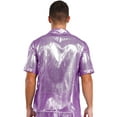 thumbnail image 3 of iiniim Mens Short Sleeve Shiny Button up Blouse T Shirt for Party and Clubbing Purple 3XL, 3 of 7