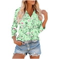 thumbnail image 2 of 3/4 Length Sleeve Shirts for Womens Pleated Summer Tops 2025 Fasion Trendy Spring Blouses Green L, 2 of 7