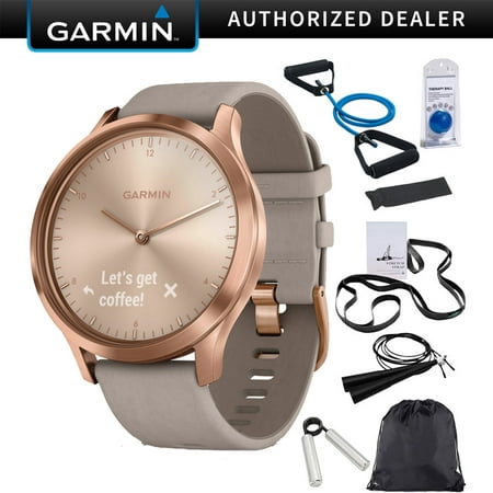 Garmin Vivomove HR Premium Rose Gold w/ Gray Suede Band + Extra Band Granite Blue (010-01850-19) with Deco Gear 7-Piece Fitness