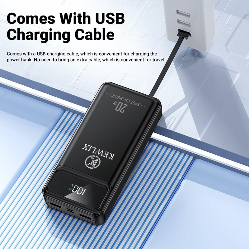 Power Bank, 10000mAh Portable Charger Power Bank with Built-in Cables, 22.5W Fast Charging Battery Pack, LED Display, Multiple Output and Input, Compatible with iPhone, Samsung and Android
