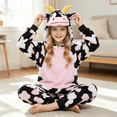 thumbnail image 2 of Ruyang Kids Plush Cow Hooded Jumpsuit Flannel Animal Role Play Dress Up Bodysuits Boys Girls Holiday Theme Party Outfit, 2 of 6