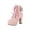 Pink, variant on Women's Platform Block High Heel Ankle Boots with Leather Buckle,Autumn Winter Warm Lining Fashion Round-Toe Lace-Up Side Zipper Chunky High Heels Gothic Booties White 8.5(41)